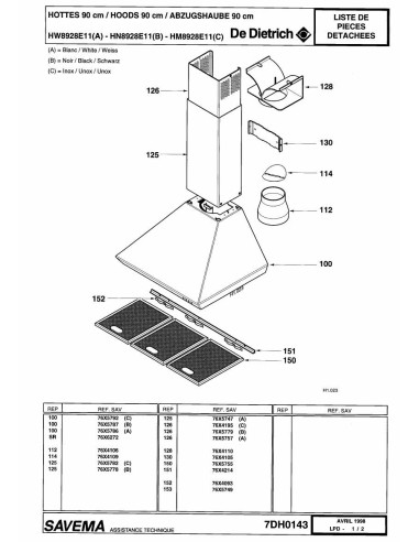 Pièces détachées DE DIETRICH HW8928E1 REP-005571 REP-005574 Annee 0 REP-005571 