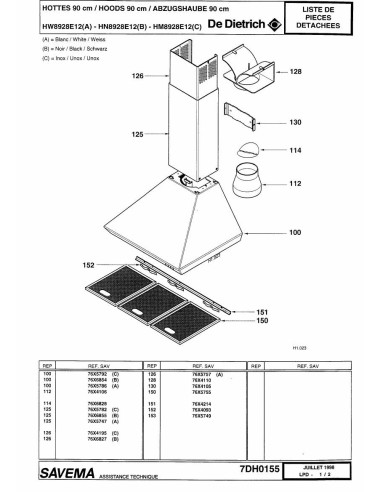 Pièces détachées DE DIETRICH HW8928E1 REP-005571 REP-005574 Annee 0 REP-005574 