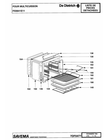 Pièces détachées DE DIETRICH FX0641E1 7DF0477 Annee 0 7DF0477 