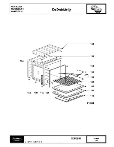 Pièces détachées DE DIETRICH UGC402E1 7DF0554 Annee 0 7DF0554 