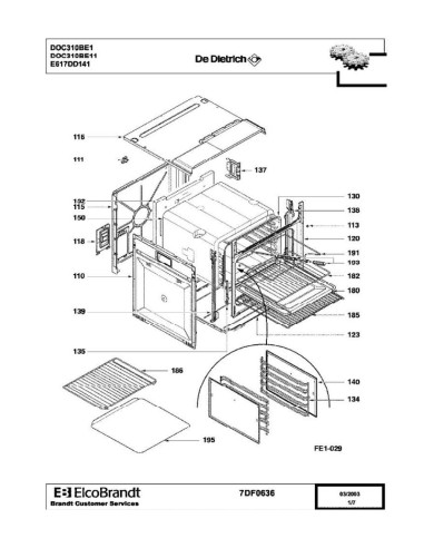 Pièces détachées DE DIETRICH DOC310BE1 DOC310BE11 7DF0751 