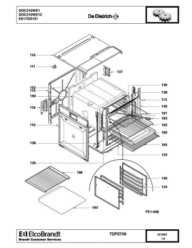 Pièces détachées DE DIETRICH DOC310WE1 7DF0749 Annee 0 7DF0749 