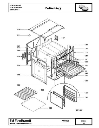 Pièces détachées DE DIETRICH DOC310WH1 7X0802 7X9325 Annee 0 7X9325 