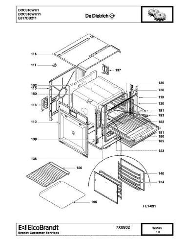 Pièces détachées DE DIETRICH DOC310WH1 7X0802 7X9325 Annee 0 7X0802 