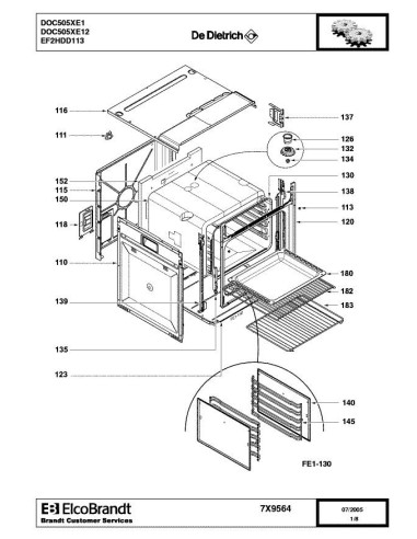 Pièces détachées DE DIETRICH DOC505XE1 7X8938 7X9564 Annee 0 7X9564 