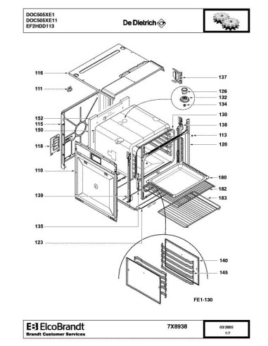 Pièces détachées DE DIETRICH DOC505XE1 7X8938 7X9564 Annee 0 7X8938 