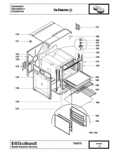 Pièces détachées DE DIETRICH DOC540XE1 7X9375 Annee 0 7X9375 