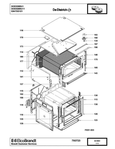 Pièces détachées DE DIETRICH DOD328BU1 7X0723 Annee 0 7X0723 