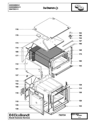 Pièces détachées DE DIETRICH DOD328WU1 7X0724 Annee 0 7X0724 