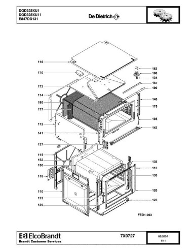 Pièces détachées DE DIETRICH DOD328XU1 7X0727 Annee 0 7X0727 