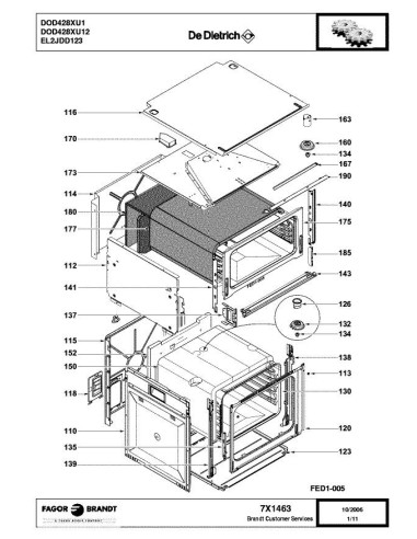 Pièces détachées DE DIETRICH DOD428XU1 7X1463 7X9368 Annee 0 7X1463 