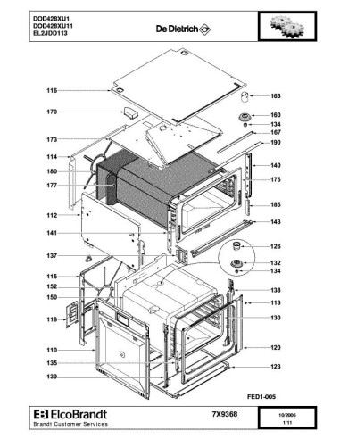 Pièces détachées DE DIETRICH DOD428XU1 7X1463 7X9368 Annee 0 7X9368 