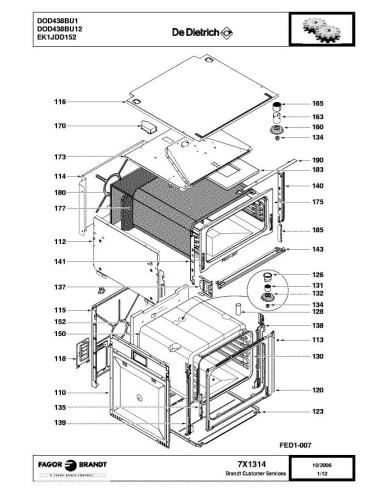 Pièces détachées DE DIETRICH DOD438BU1 7X1314 7X8425 Annee 0 7X1314 