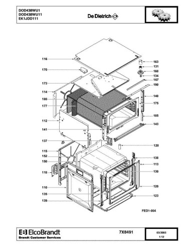 Pièces détachées DE DIETRICH DOD438WU1 7X1295 7X8491 Annee 0 7X8491 