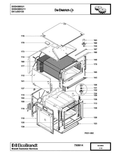 Pièces détachées DE DIETRICH DOD438XU1 7X1105 7X8914 Annee 0 7X8914 