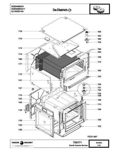 Pièces détachées DE DIETRICH DOD448XA1 7X0171 8X0409 Annee 0 7X0171 