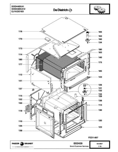 Pièces détachées DE DIETRICH DOD448XA1 7X0171 8X0409 Annee 0 8X0409 