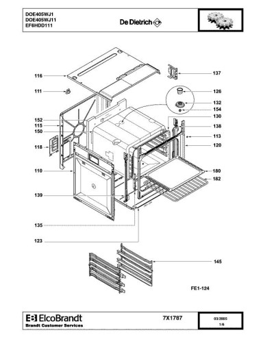 Pièces détachées DE DIETRICH DOE405WJ1 7X1787 7X9682 Annee 0 7X1787 