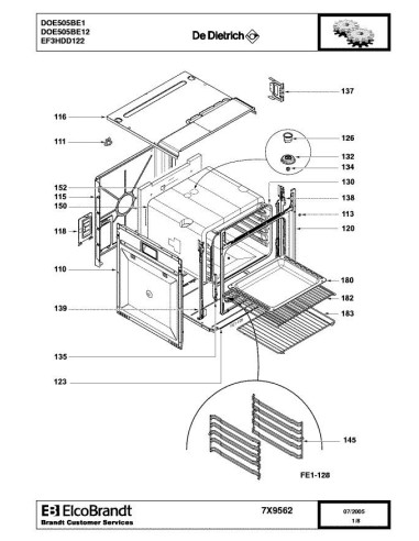 Pièces détachées DE DIETRICH DOE505BE1 7X8659 7X9562 Annee 0 7X9562 