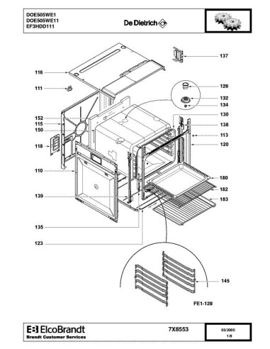 Pièces détachées DE DIETRICH DOE505WE1 7X8553 7X9560 Annee 0 7X8553 