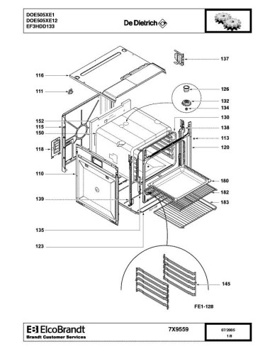Pièces détachées DE DIETRICH DOE505XE1 7X8497 7X9559 Annee 0 7X9559 