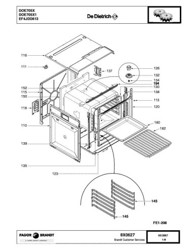 Pièces détachées DE DIETRICH DOE705X 8X0627 Annee 0 8X0627 
