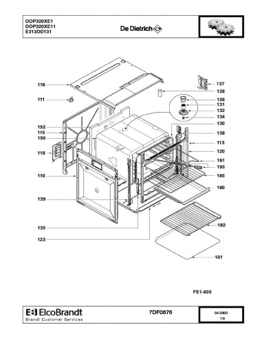 Pièces détachées DE DIETRICH DOP320XE1 DOP320XE11 