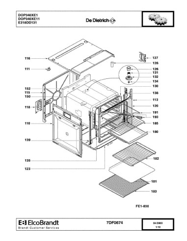 Pièces détachées DE DIETRICH DOP340XE1 DOP340XE11 