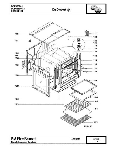 Pièces détachées DE DIETRICH DOP355DH1 7X9331 7X9570 Annee 0 7X9570 