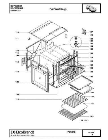 Pièces détachées DE DIETRICH DOP355EH1 7X9330 7X9568 Annee 0 7X9330 