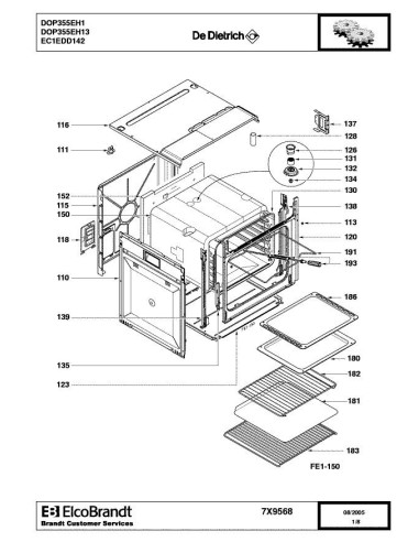 Pièces détachées DE DIETRICH DOP355EH1 7X9330 7X9568 Annee 0 7X9568 