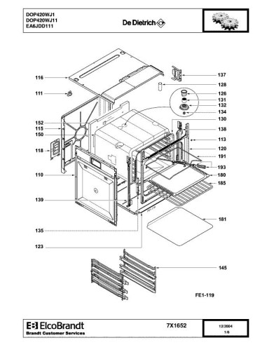 Pièces détachées DE DIETRICH DOP420WJ1 7X1652 Annee 0 7X1652 