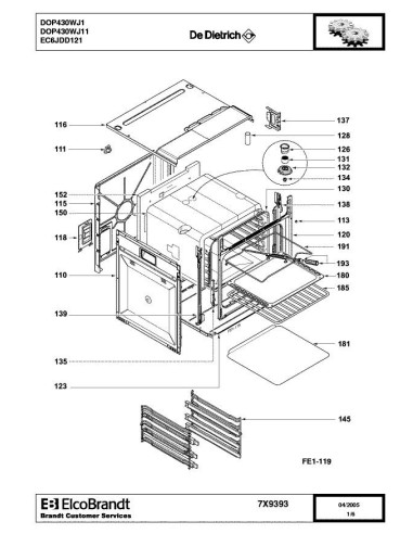 Pièces détachées DE DIETRICH DOP430WJ1 7X9393 Annee 0 7X9393 
