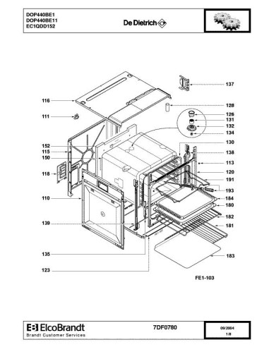 Pièces détachées DE DIETRICH DOP440BE1 DOP440BE11 7DF0780 Annee 0 7DF0780 