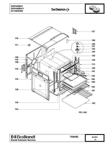 Pièces détachées DE DIETRICH DOP440BH1 DOP440BH11 7X9482 Annee 0 7X9482 