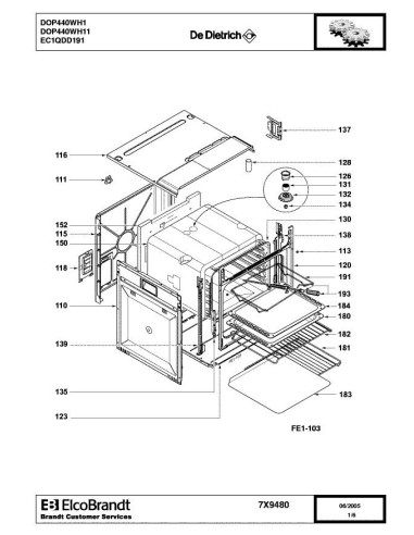 Pièces détachées DE DIETRICH DOP440WH1 DOP440WH11 7X9480 Annee 0 7X9480 