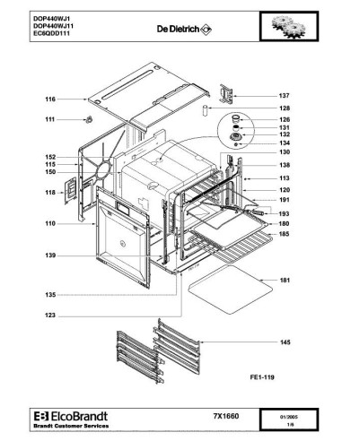 Pièces détachées DE DIETRICH DOP440WJ1 DOP440WJ11 7X1660 Annee 0 7X1660 