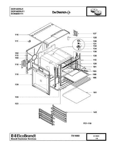 Pièces détachées DE DIETRICH DOP440WJ1 DOP440WJ11 7X1660 