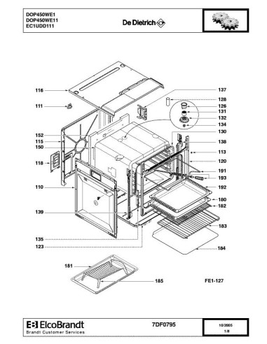Pièces détachées DE DIETRICH DOP450WE1 DOP450WE11 7DF0795 Annee 0 7DF0795 