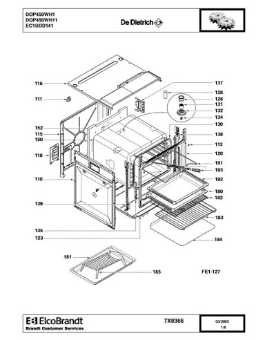 Pièces détachées DE DIETRICH DOP450WH1 7X8366 Annee 0 7X8366 