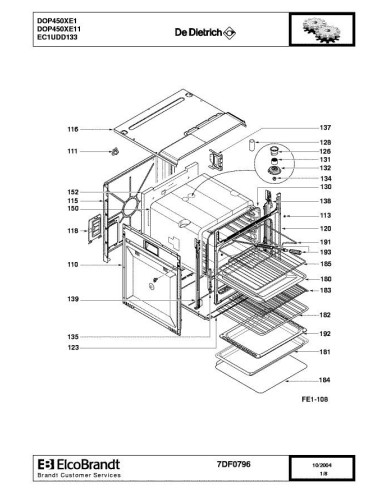 Pièces détachées DE DIETRICH DOP450XE1 DOP450XE11 7DF0796 Annee 0 7DF0796 