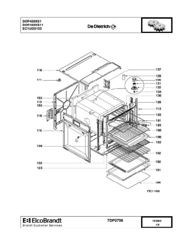 Pièces détachées DE DIETRICH DOP450XE1 DOP450XE11 7DF0796 