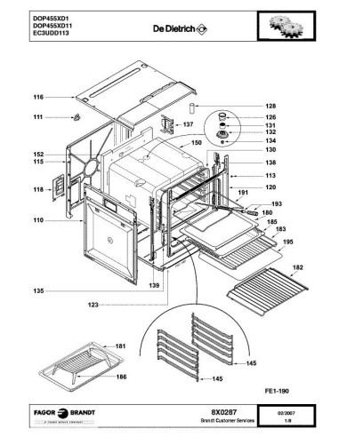 Pièces détachées DE DIETRICH DOP455XD1 8X0287 Annee 0 8X0287 