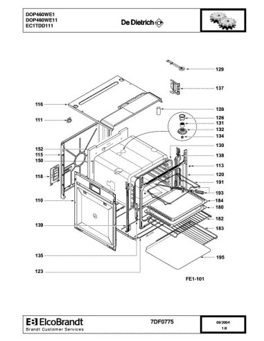 Pièces détachées DE DIETRICH DOP460WE1 DOP460WE11 7DF0775 Annee 0 7DF0775 