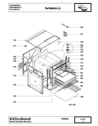 Pièces détachées DE DIETRICH DOP460WH1 DOP460WH11 7X8394 Annee 0 7X8394 