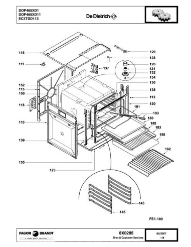 Pièces détachées DE DIETRICH DOP465XD1 8X0285 Annee 0 8X0285 
