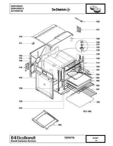 Pièces détachées DE DIETRICH DOP470XE1 7DF0779 Annee 0 7DF0779 