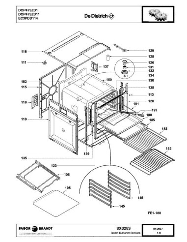 Pièces détachées DE DIETRICH DOP475ZD1 8X0283 Annee 0 8X0283 