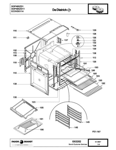 Pièces détachées DE DIETRICH DOP495ZD1 8X0282 Annee 0 8X0282 