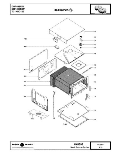 Pièces détachées DE DIETRICH DOP499XD1 DOP499XD11 8X0398 Annee 0 8X0398 